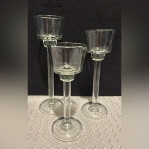 Vintage Clear Glass Art Deco Style Candle Holders - 8", 6.75", 5.75" Set Of 3